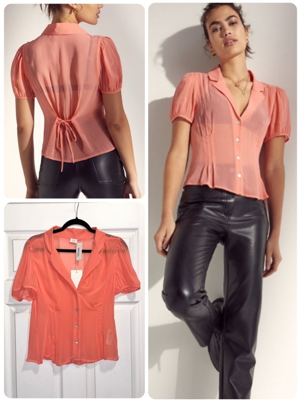 NWT Aritzia WILFRED  Madeleine Blouse Chiffon Sheer Top Fresco Pink Sz Small NEW